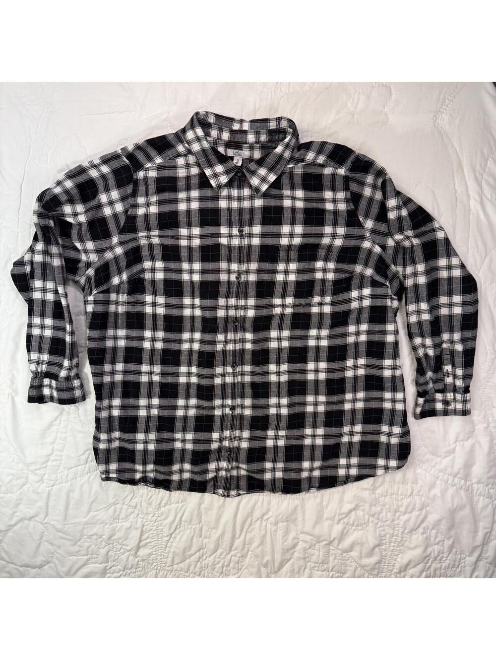 Croft & Barrow black, white, pink plaid button-up flannel shirt Size 3XL